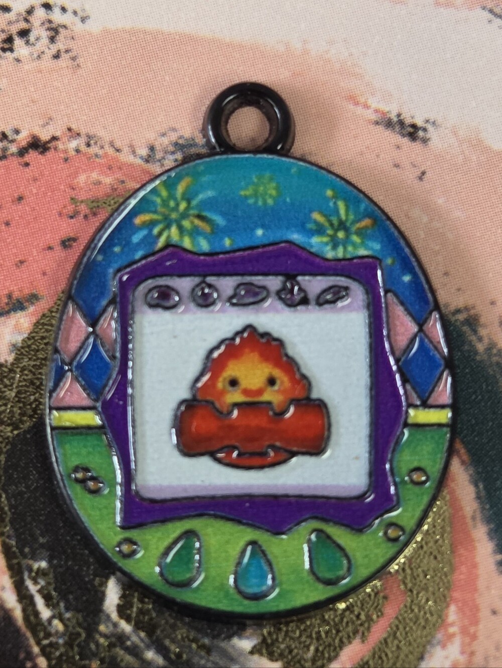 Multicolor Enamel Flame Pet Charm — Purple, Blue & Green